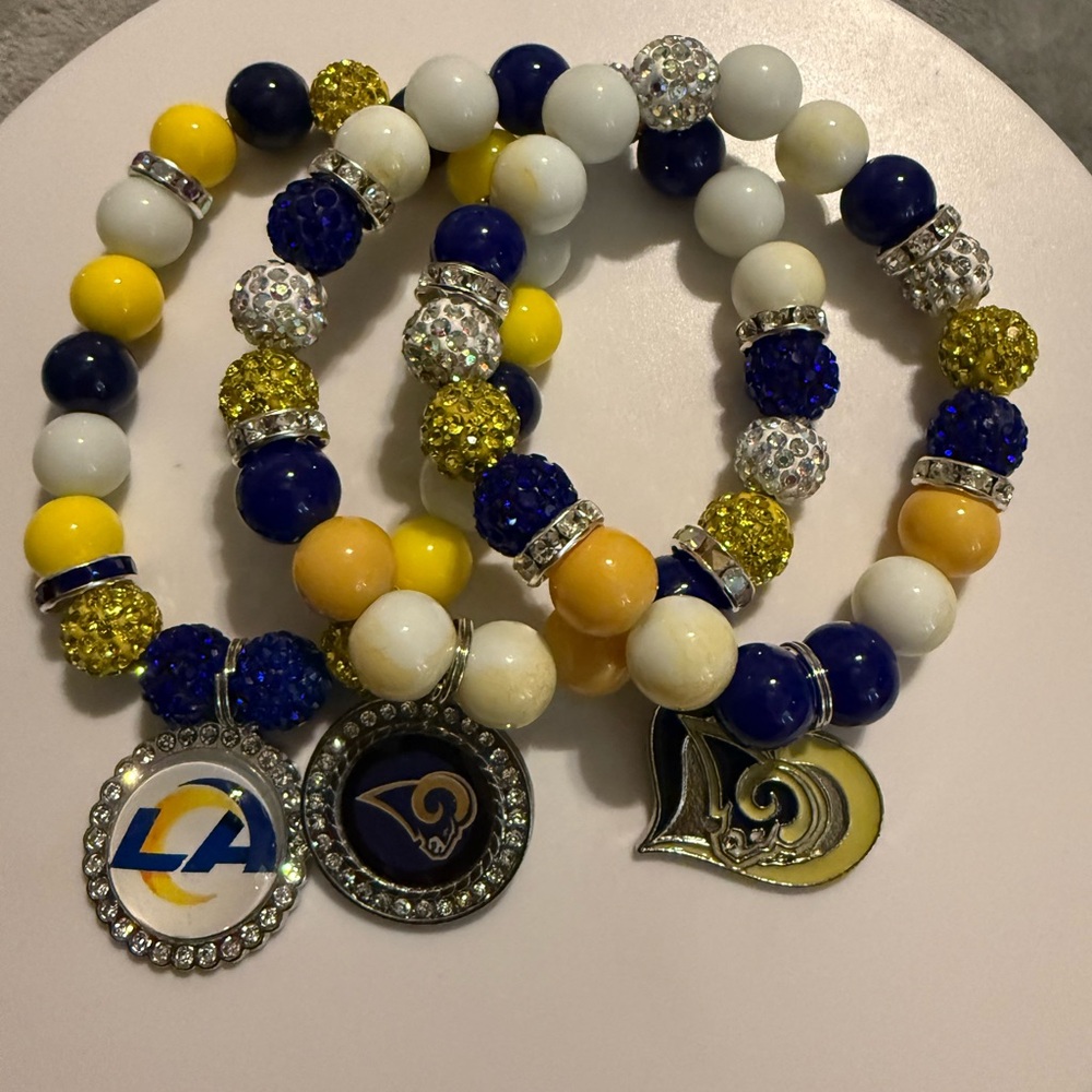 LA RAMS NFL Blue and Yellow Beaded Bracelet Set